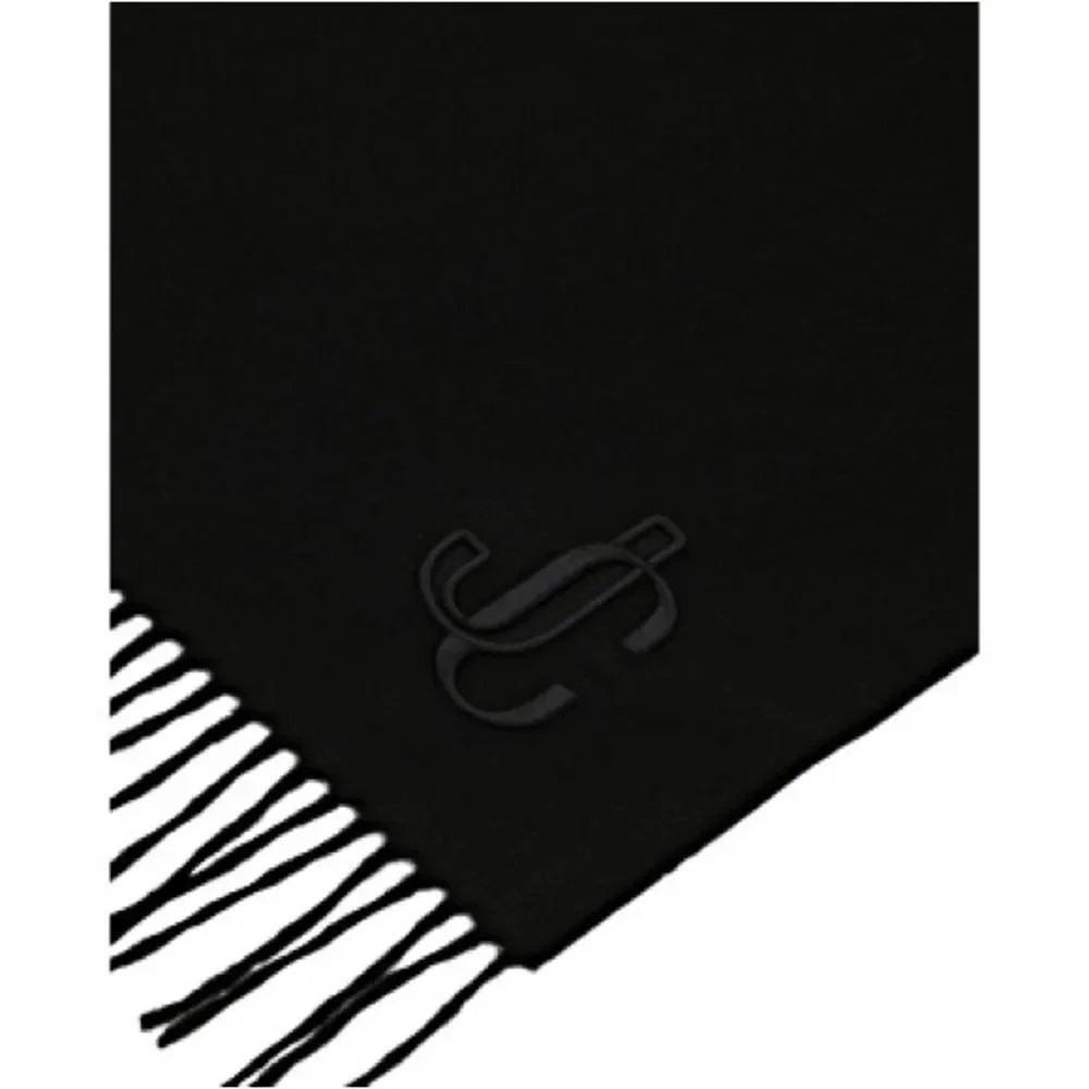 Jimmy Choo NWT Black Monogram Embroidered Fringe Scarf